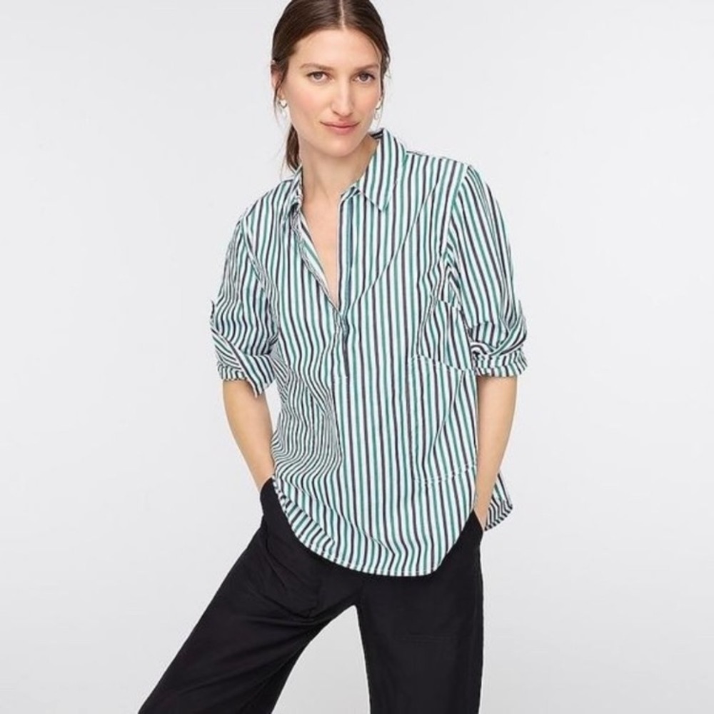 J Crew Striped Button Front Oxford